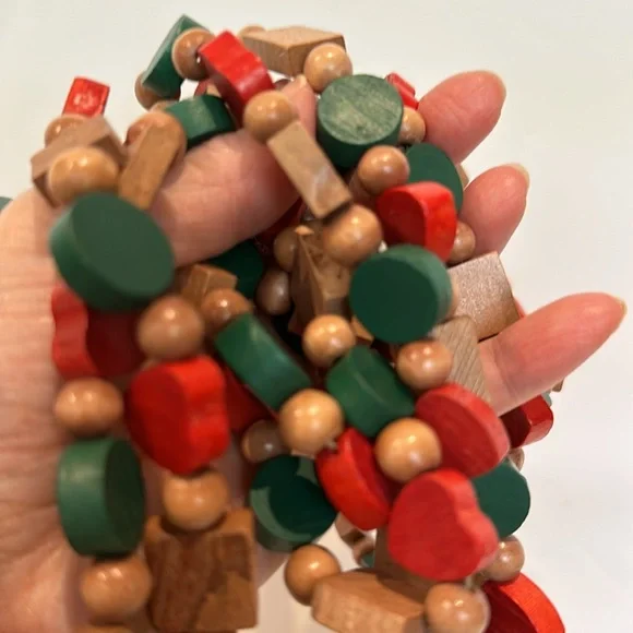 Set of 3. Wooden garland for tree. Each strand about 8 to 9 feet long. - Picture 2 of 4